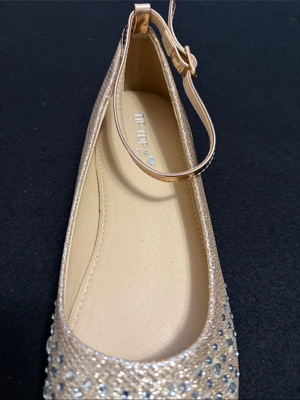 Tip Top Kids Girls’ Rose Gold Glitter Rhinestone Ankle-Strap Dress Shoe Size 5Y
